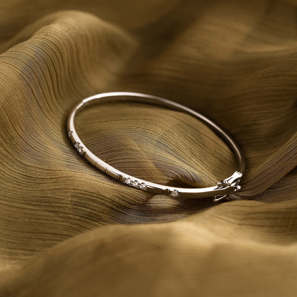 Love Morse Code Diamond Bangle in Silver
