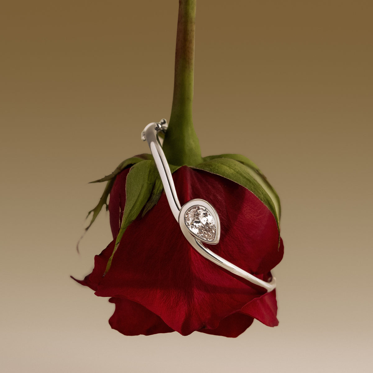 Sculpted Diamond Pear Bangle in Silver