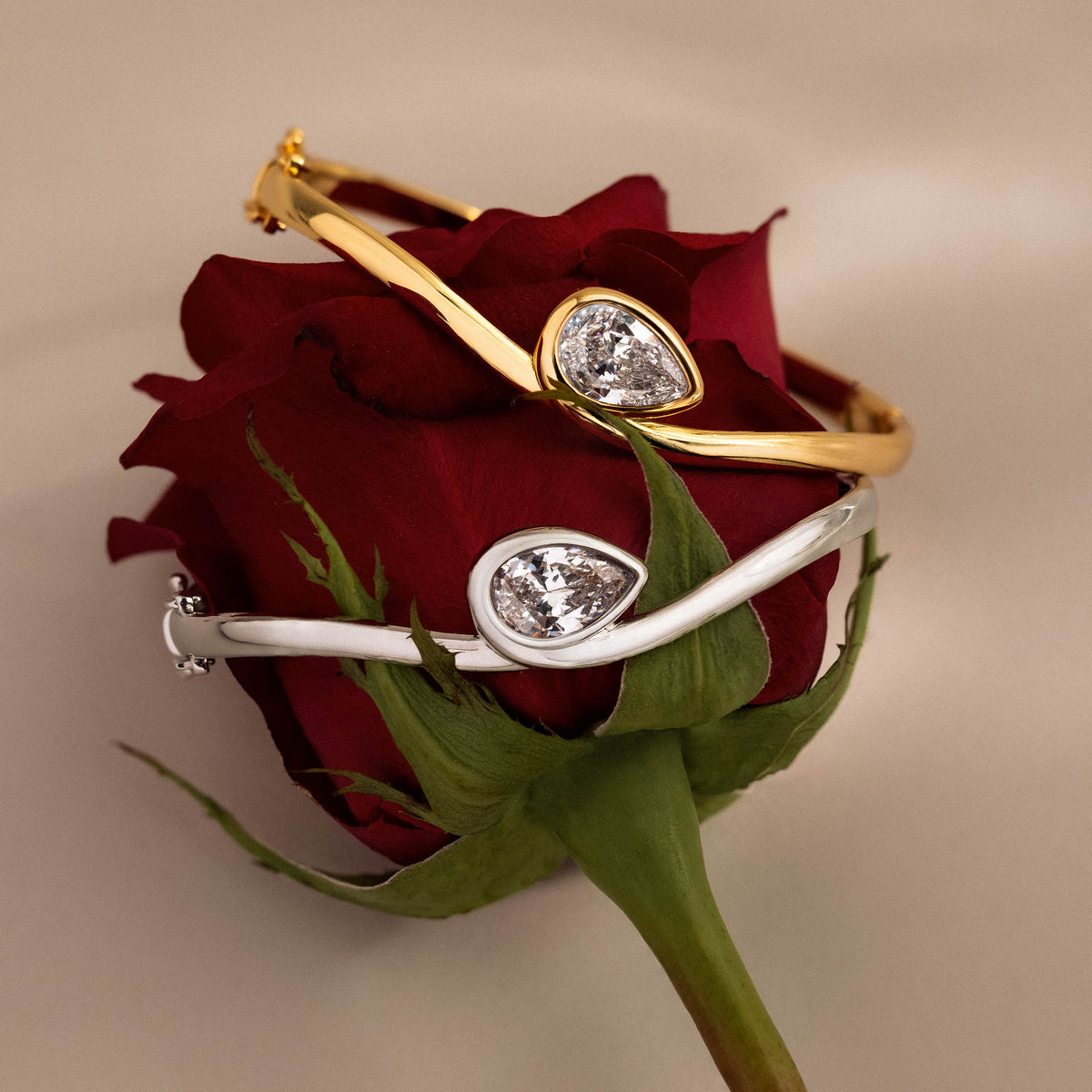 Sculpted Diamond Pear Bangle