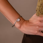Sculpted Diamond Pear Bangle in Silver