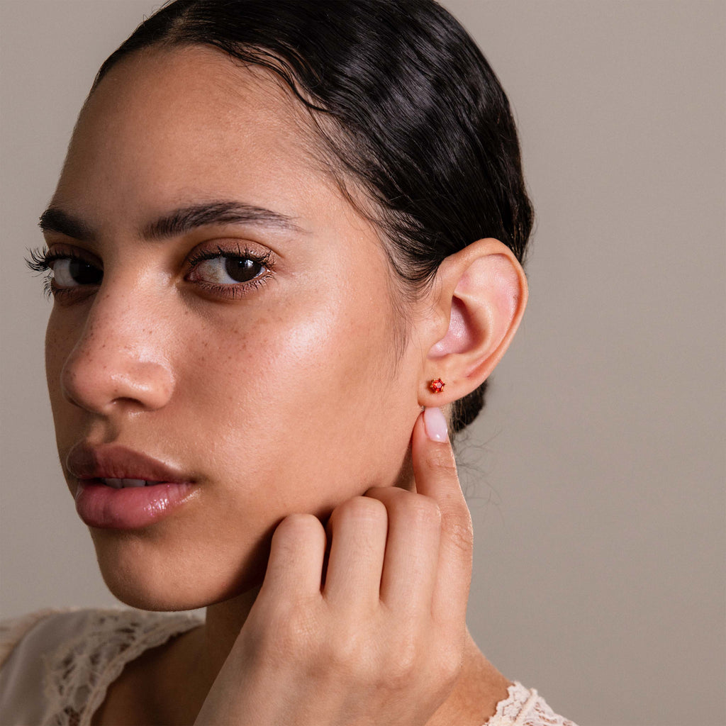Hexagon Garnet Studs