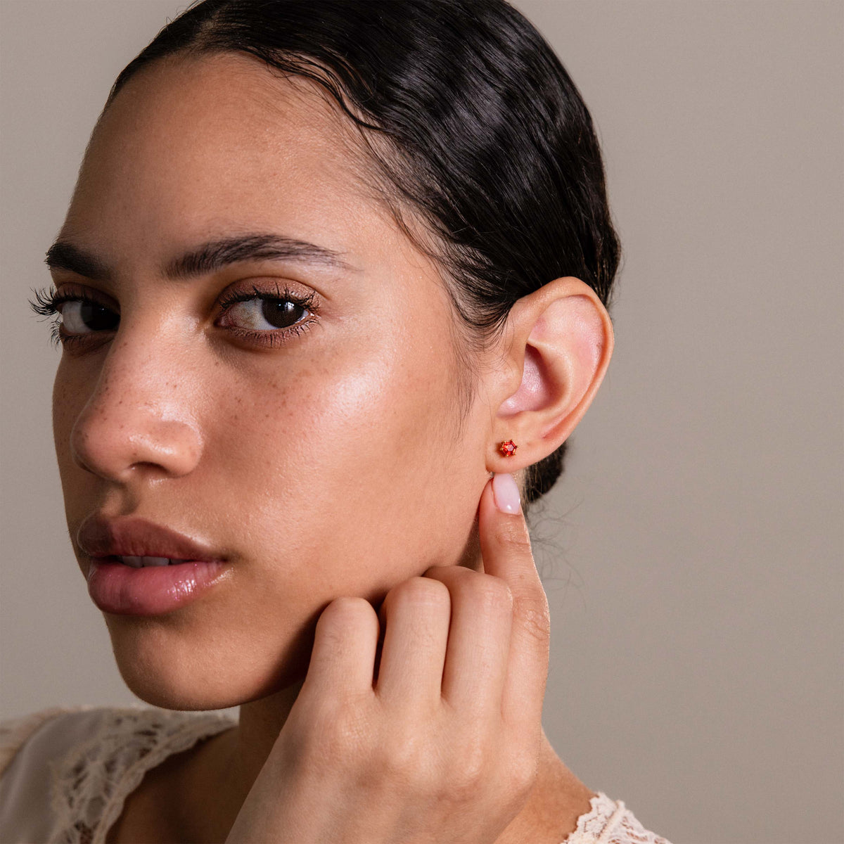 Hexagon Garnet Studs