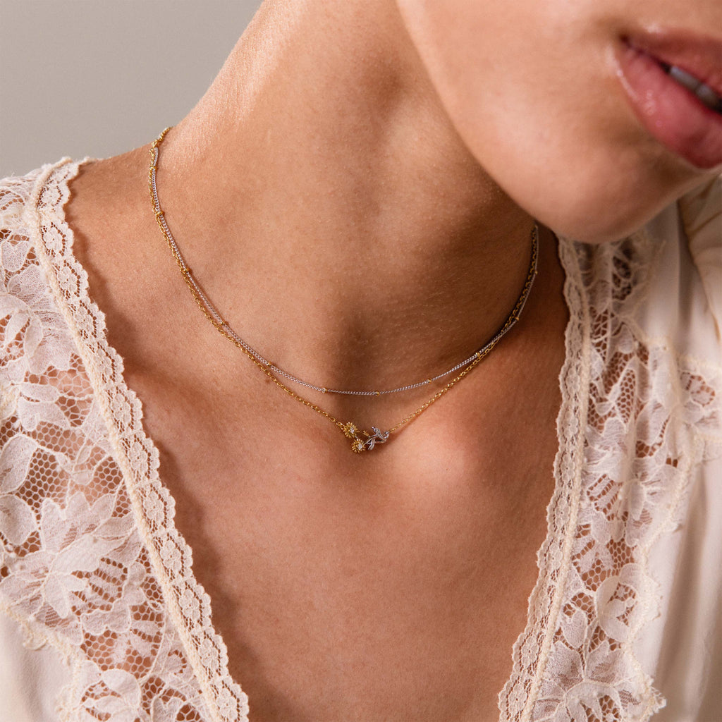 Mixed Metal Ruby Flower Necklace