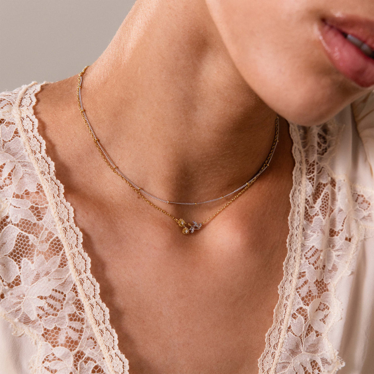 Mixed Metal Ruby Flower Necklace
