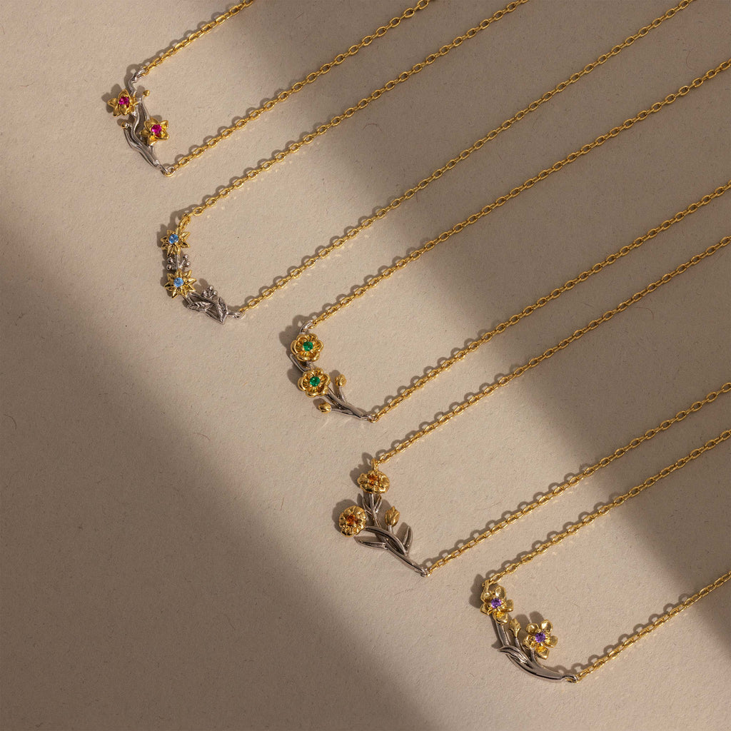 Mixed Metal Ruby Flower Necklace