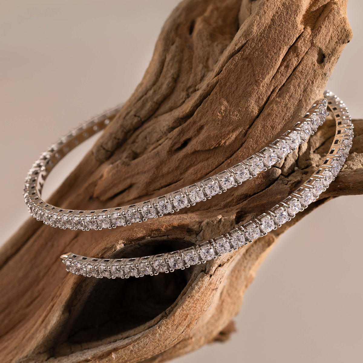 Diamond Tennis Wrap Bangle in Silver