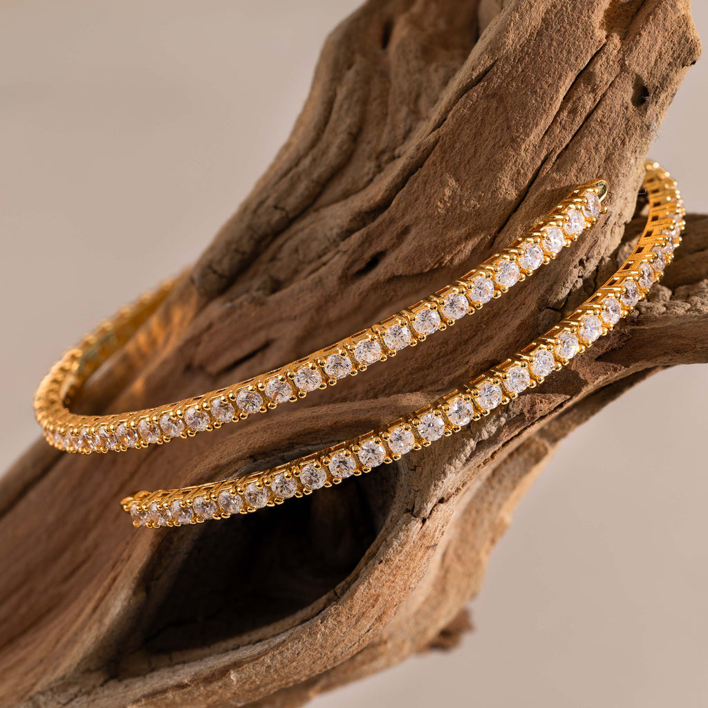 Diamond Tennis Wrap Bangle in 18K Gold