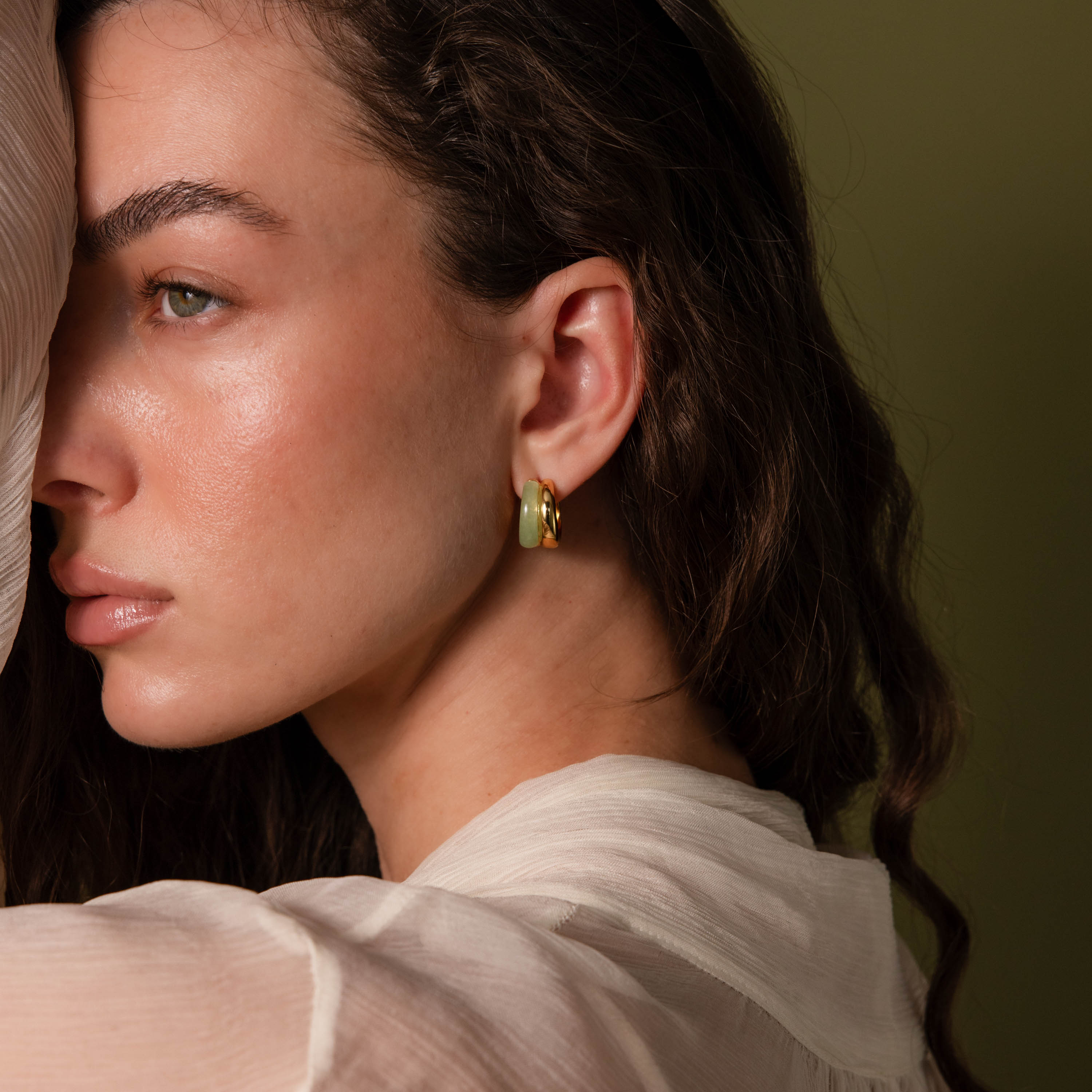 Jade Duo Hoops in 18K Gold