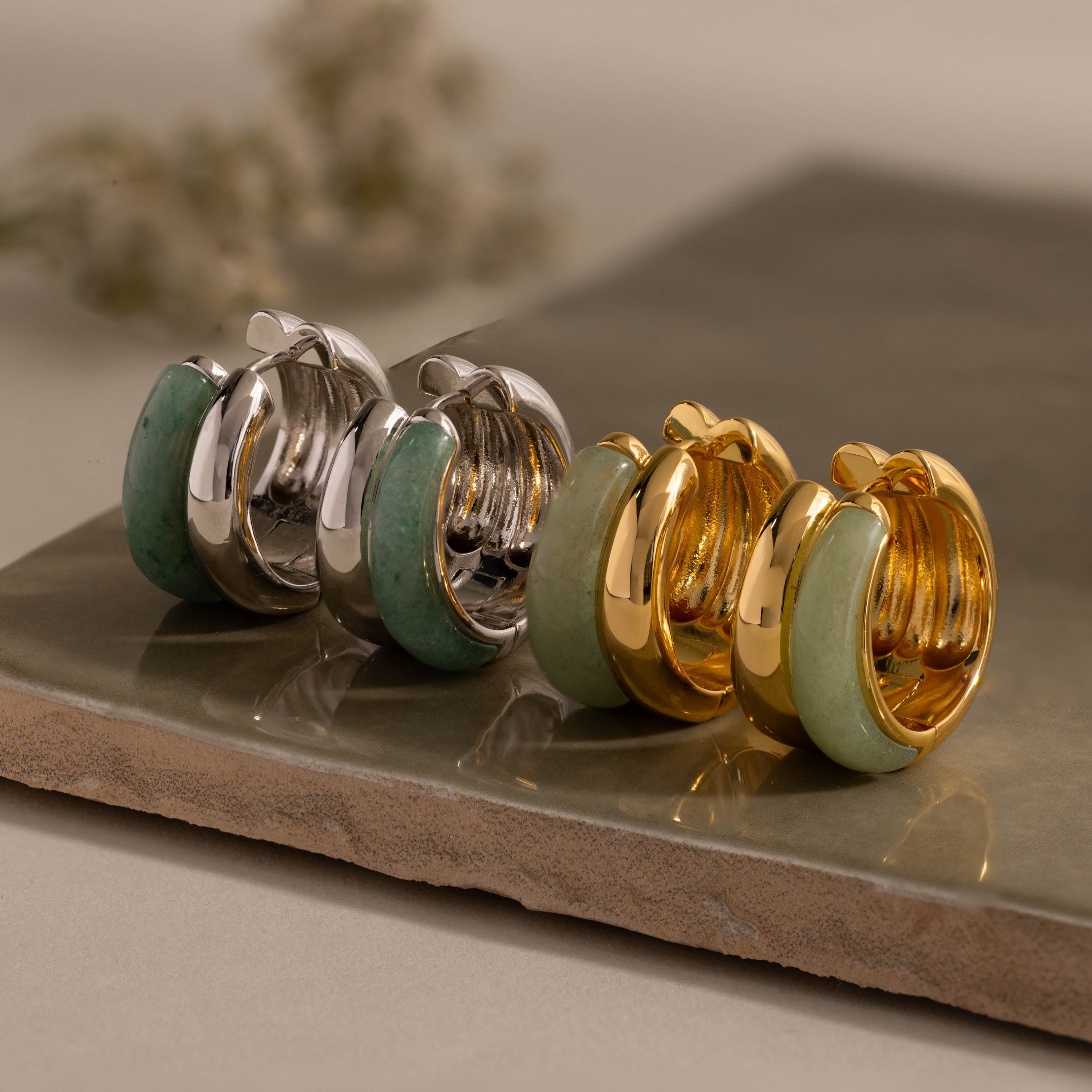 Jade Duo Hoops in Silver