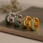 Jade Duo Hoops in 18K Gold