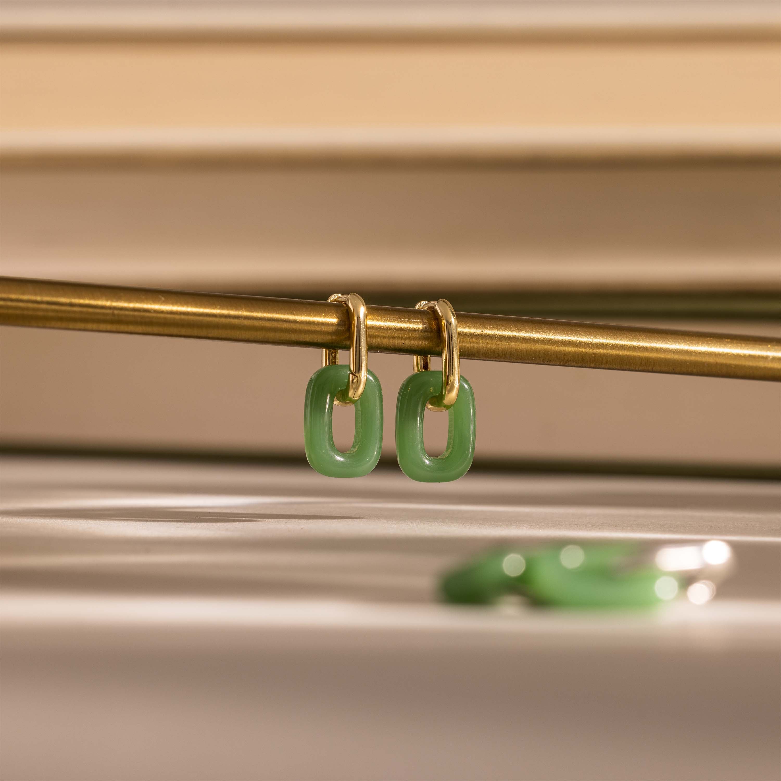 Jade Link Drop Hoops in 18K Gold