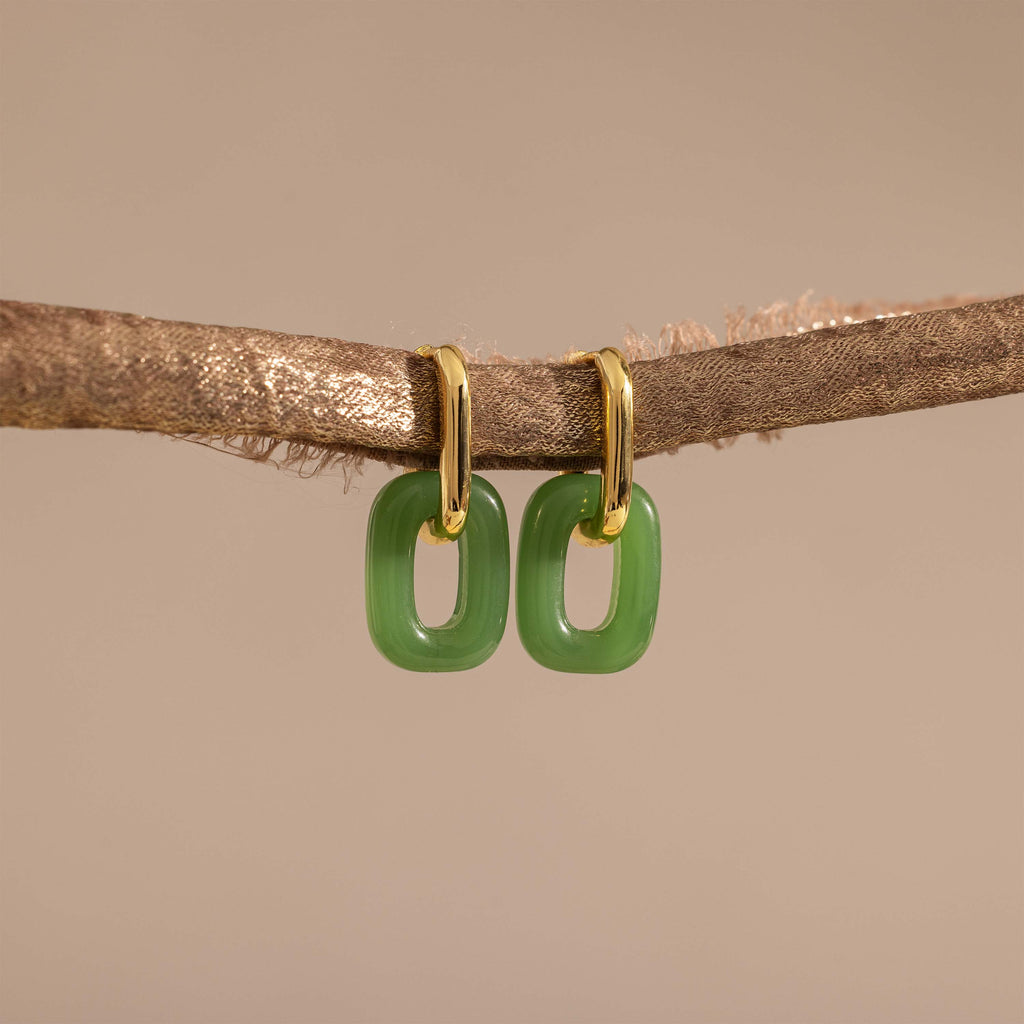 Jade Link Drop Hoops in 18K Gold