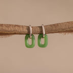Jade Link Drop Hoops: Modern silver hoops with sleek, rectangular green jade links.