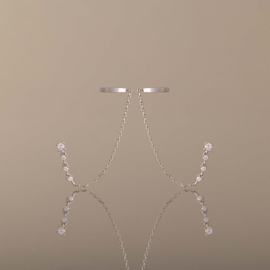 Diamond Veil Ear Cuffs in Silver