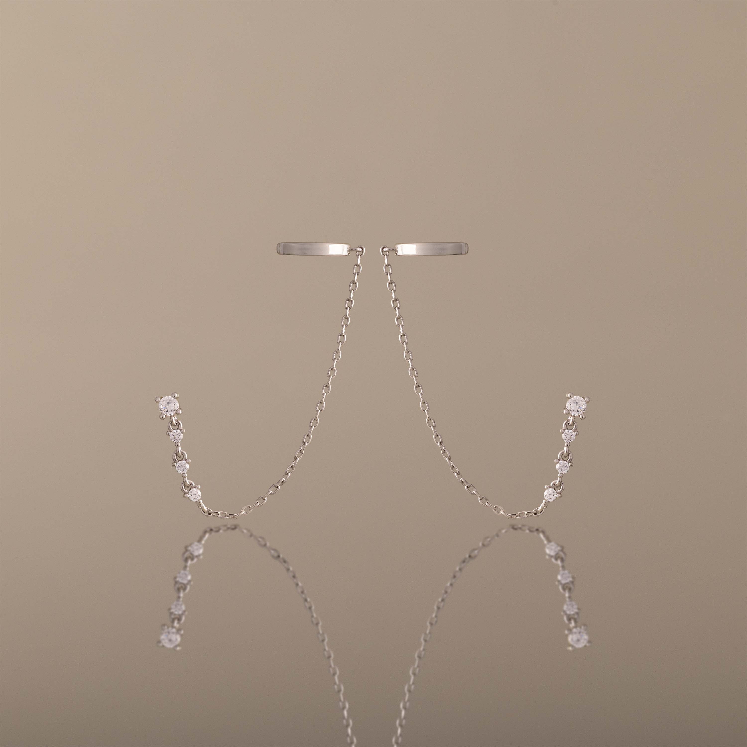 Diamond Veil Ear Cuffs in Silver