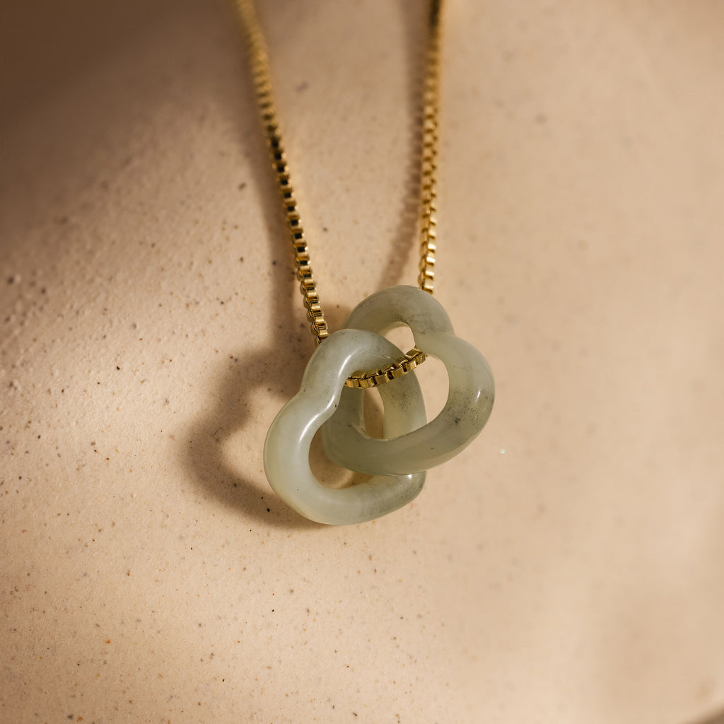 Interlocking Jade Heart Necklace in 18K Gold