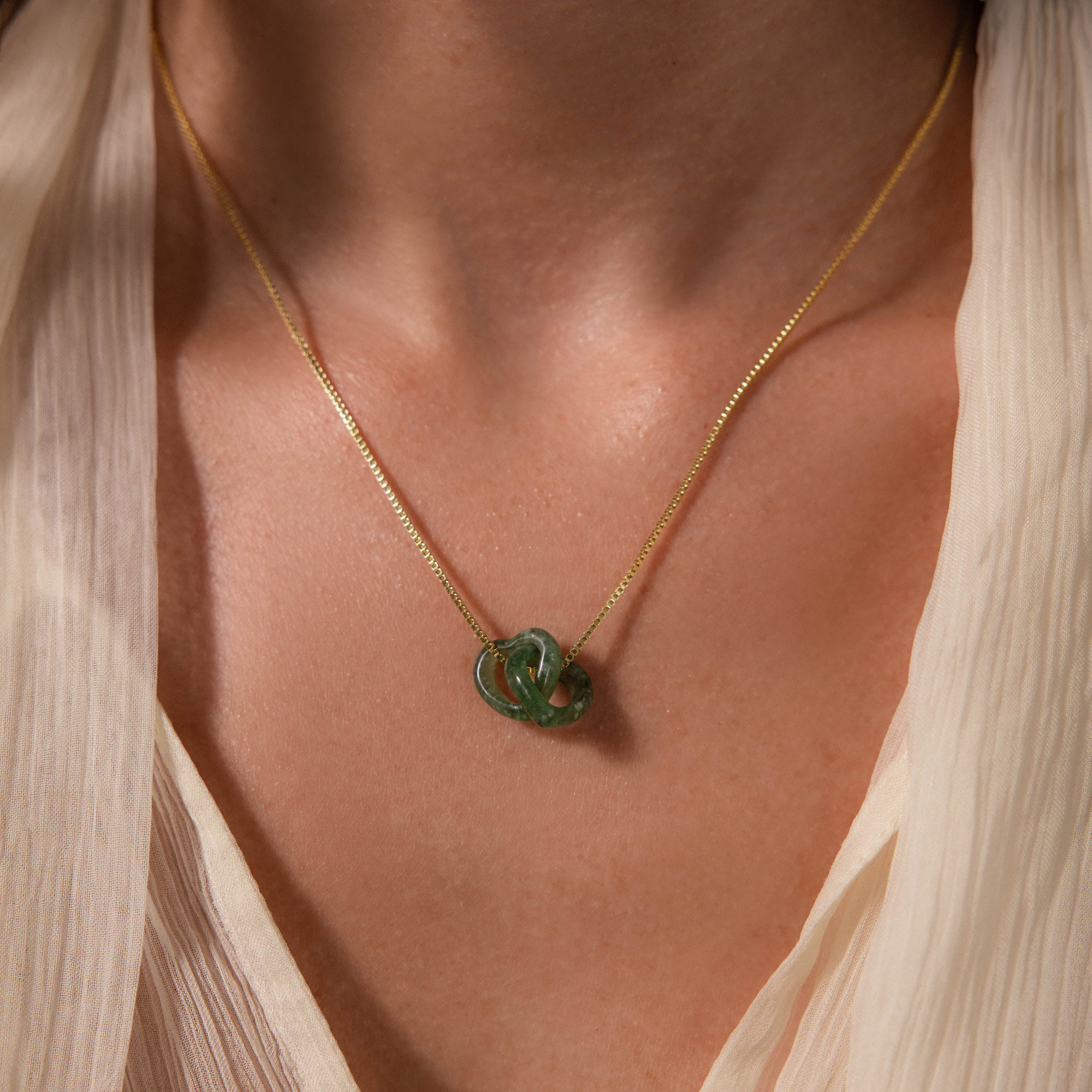 Interlocking Jade Heart Necklace in 18K Gold