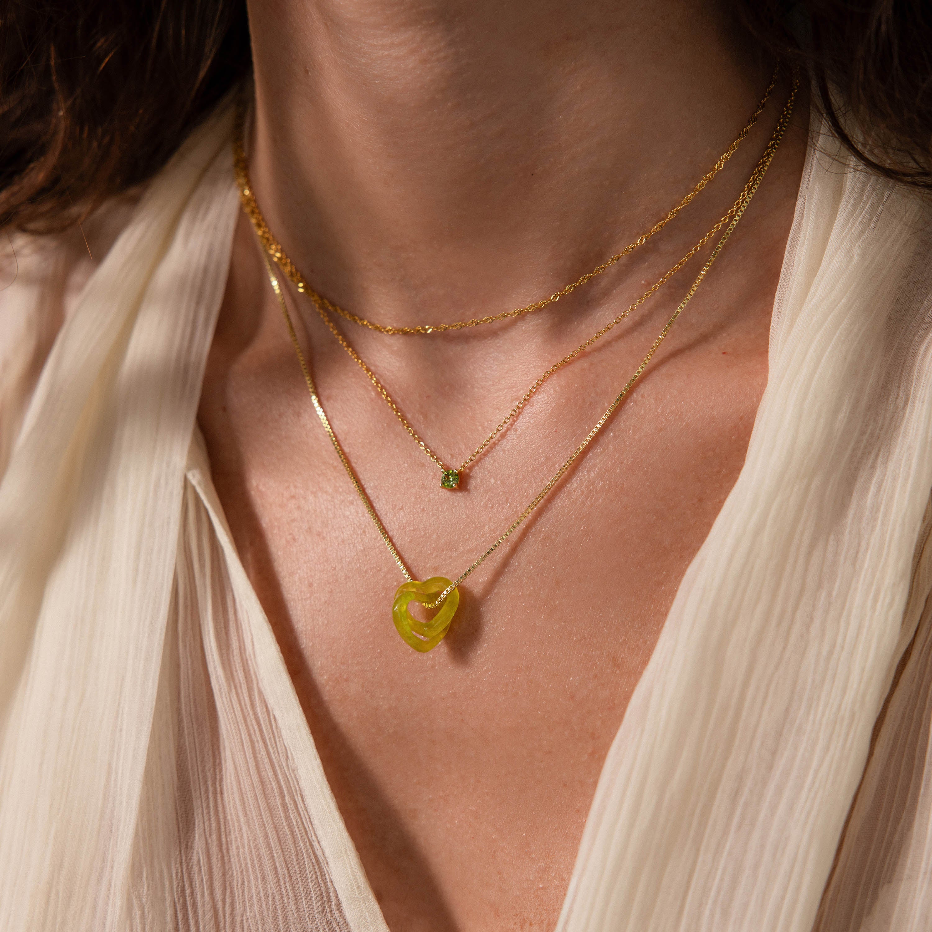 Interlocking Jade Heart Necklace in 18K Gold