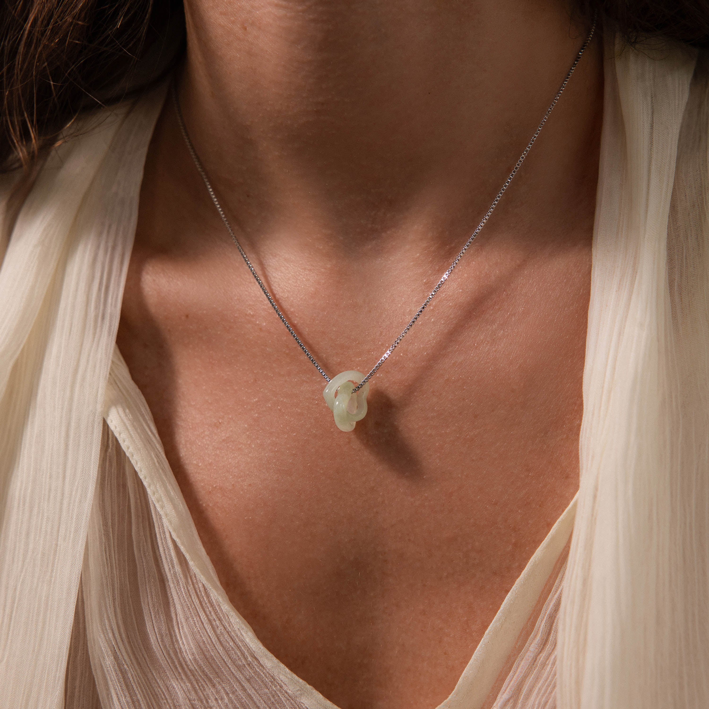 Interlocking Jade Heart Necklace in Silver