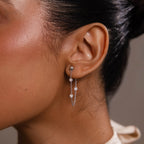 Crystal Chain Drop Studs in Silver