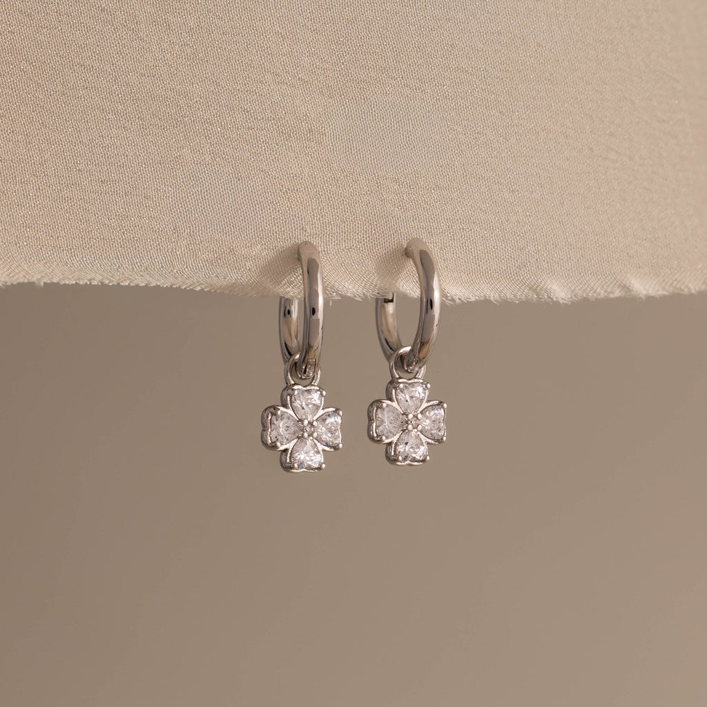 Diamond Clover Huggies in Silver