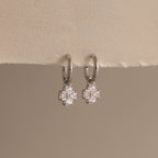 Diamond Clover Huggies in Silver