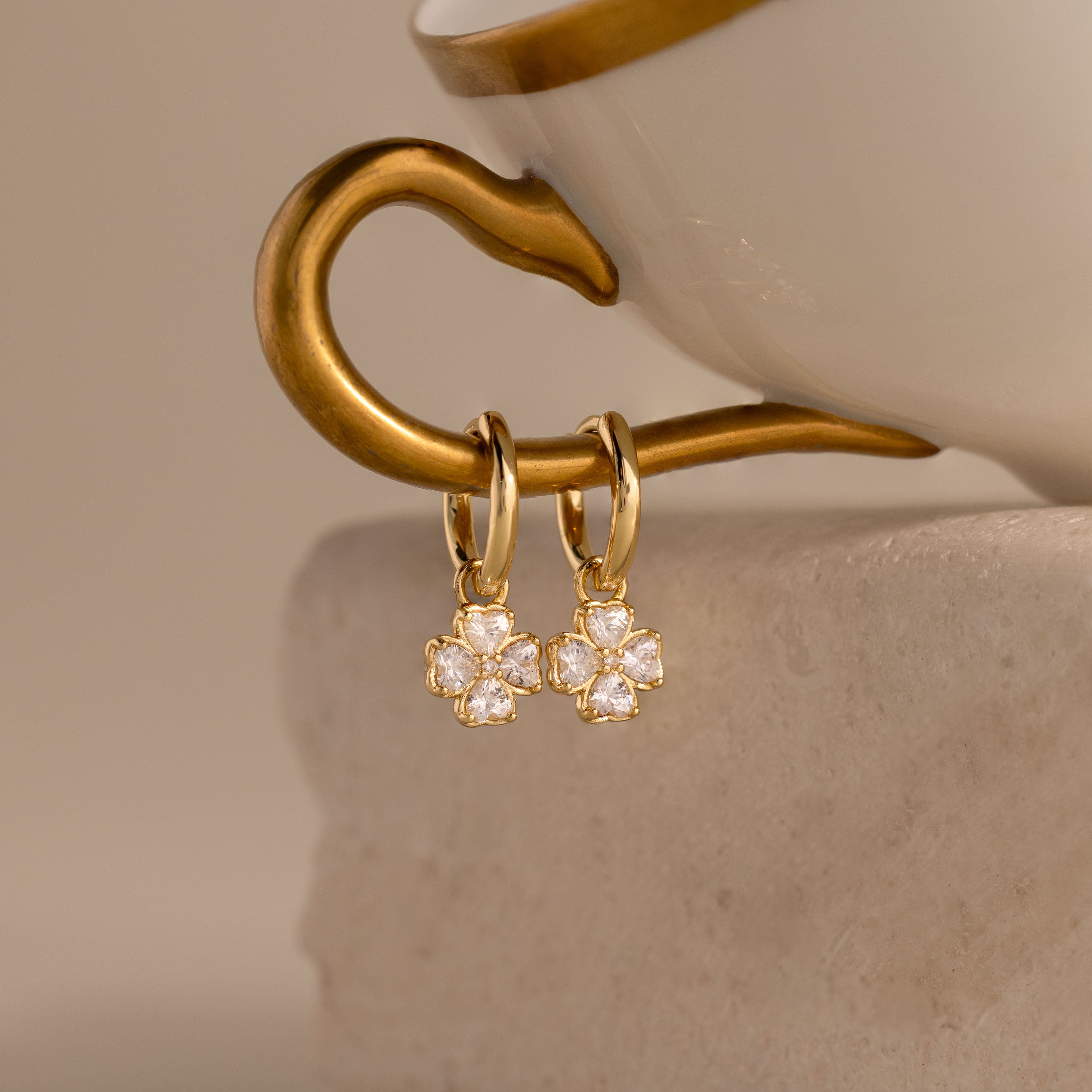 Diamond Clover Huggies in 18K Gold
