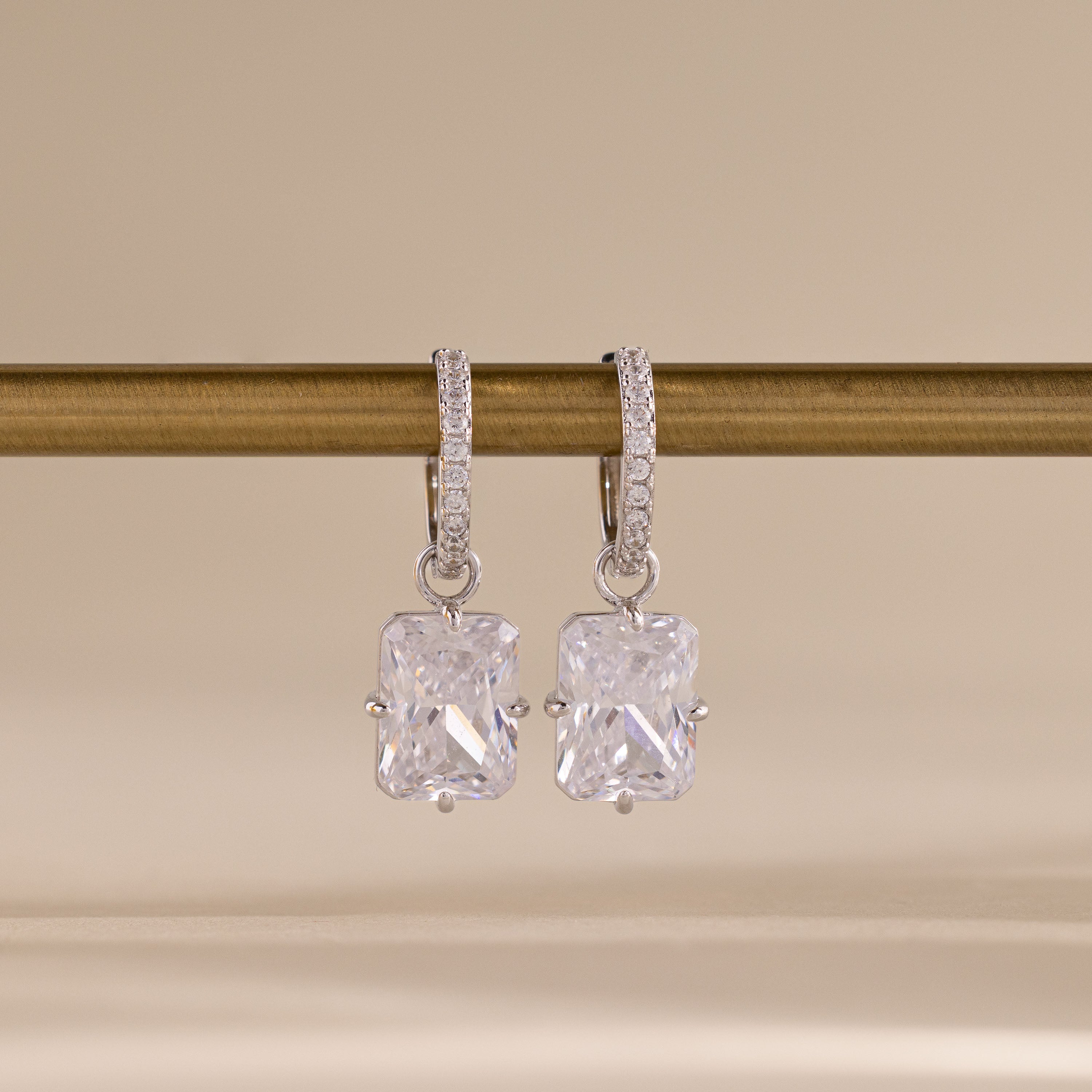 Luxe Diamond Drop Hoops in Silver