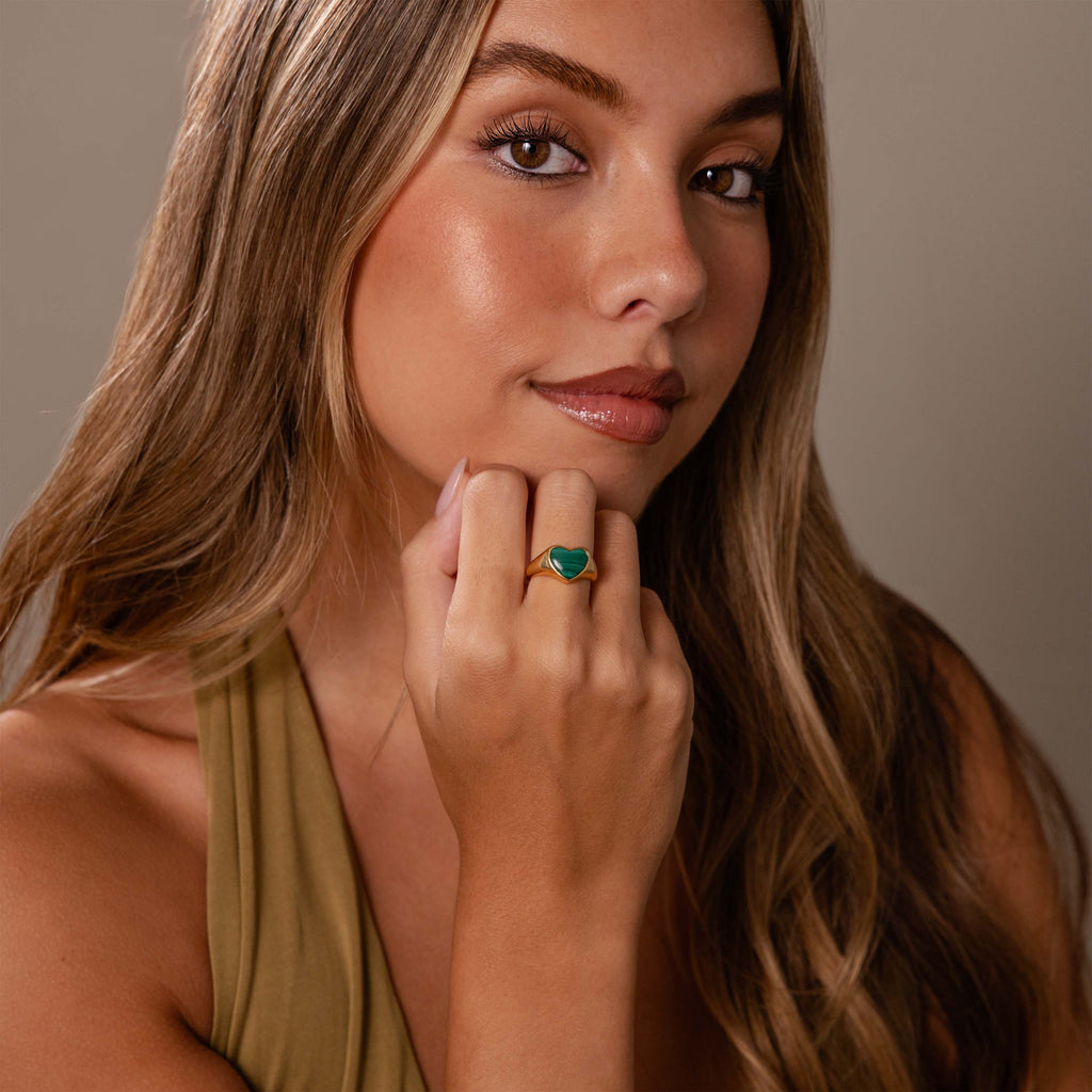 Malachite Heart Signet Ring