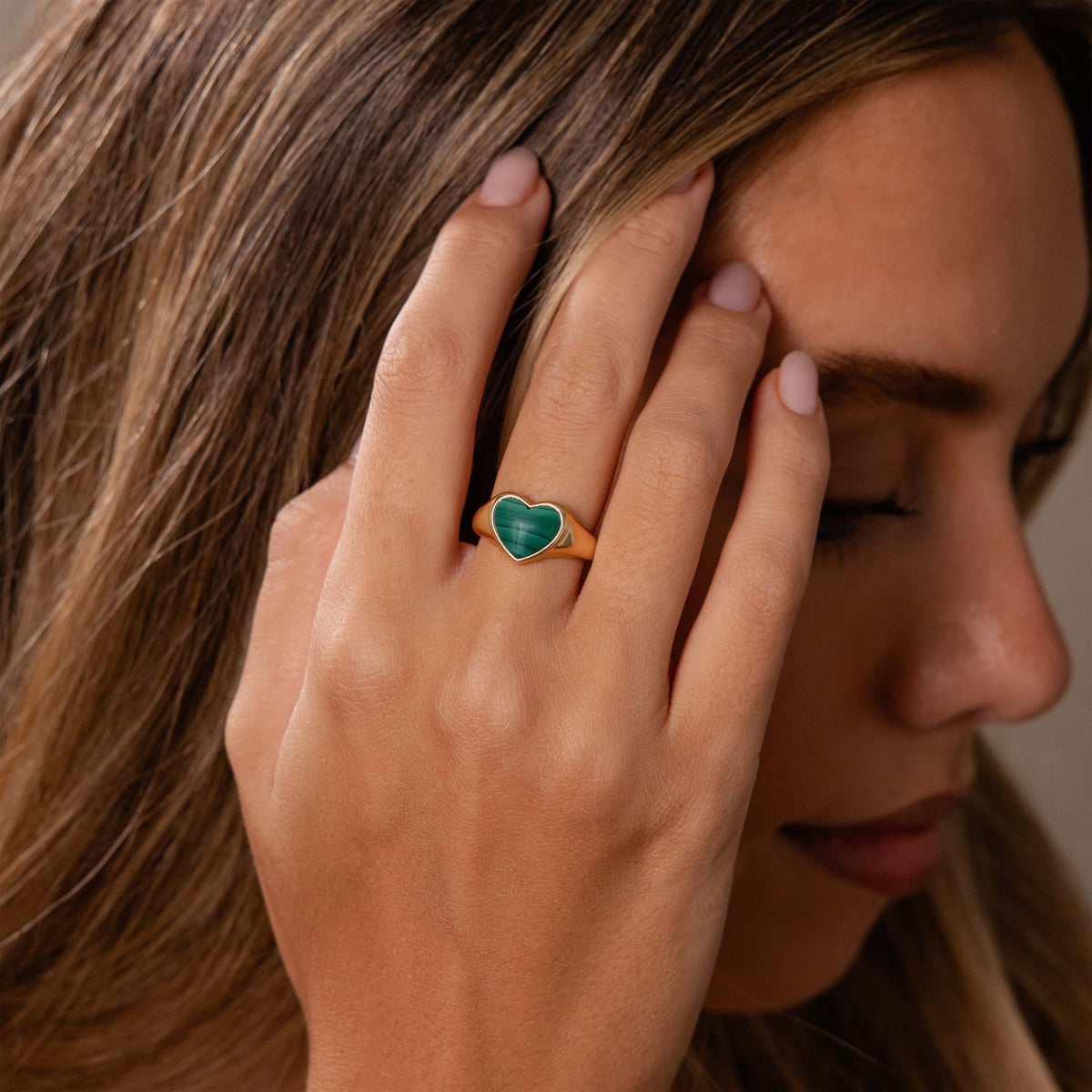 Malachite Heart Signet Ring