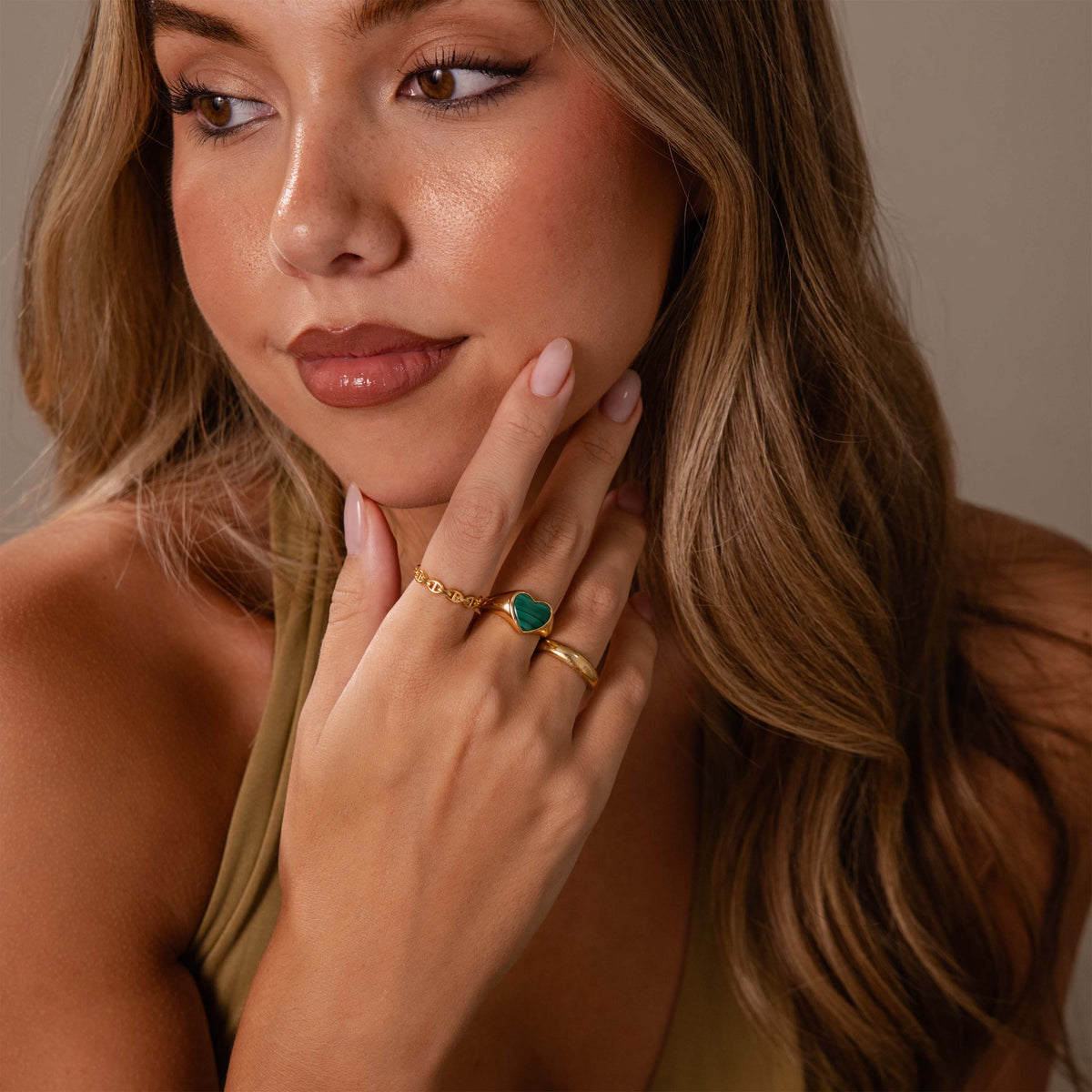 Malachite Heart Signet Ring