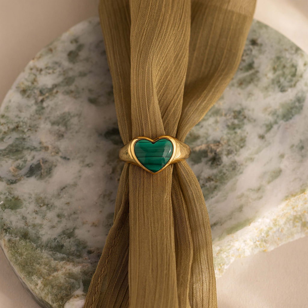 Malachite Heart Signet Ring