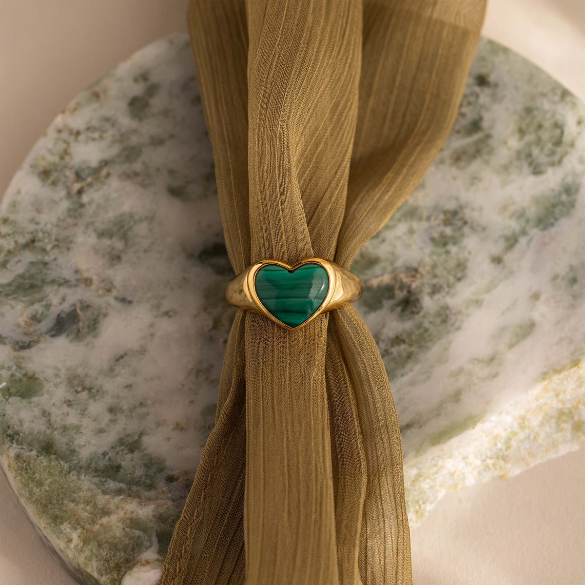 Malachite Heart Signet Ring