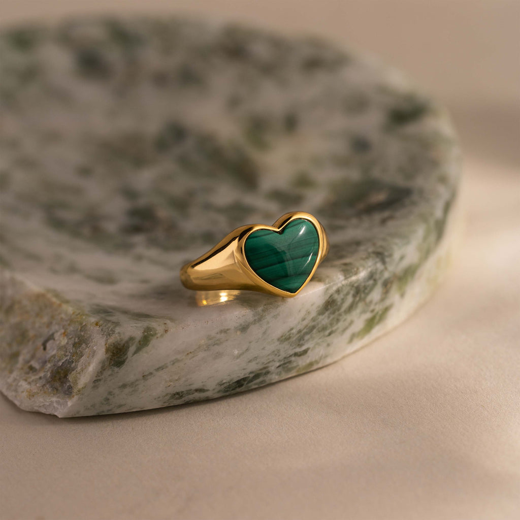 Malachite Heart Signet Ring