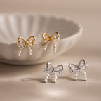 Pearl Diamond Bow Studs
