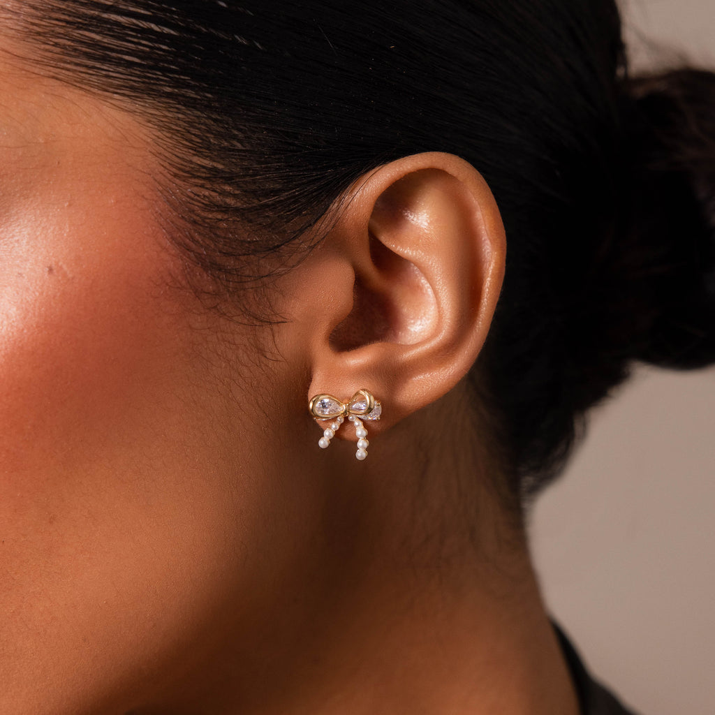 Pearl Diamond Bow Studs