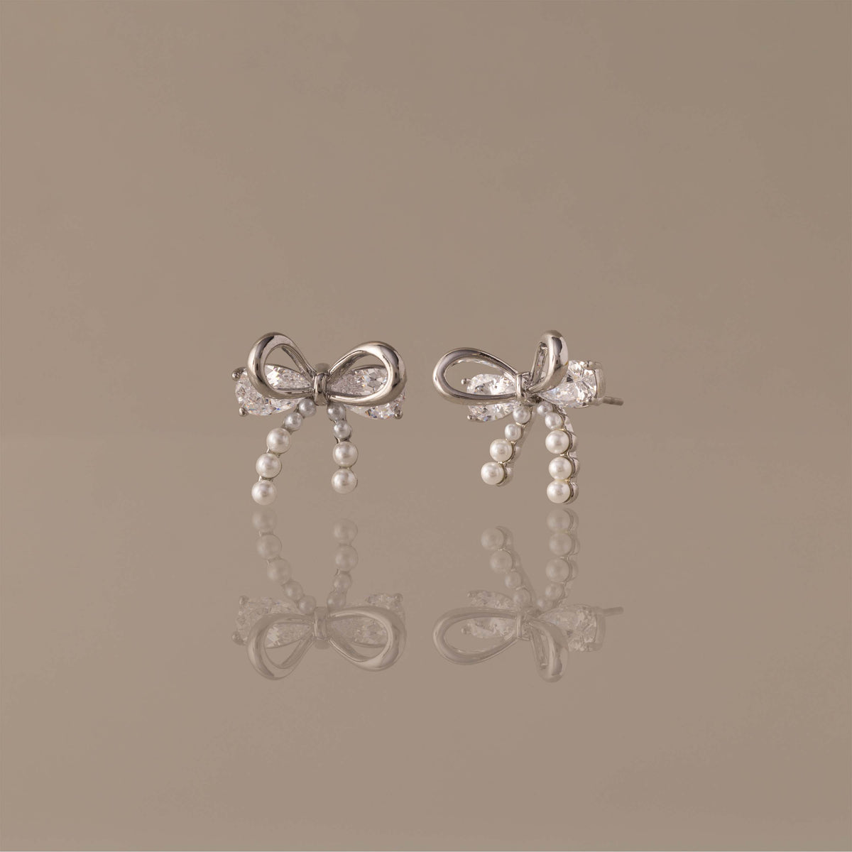 Pearl Diamond Bow Studs