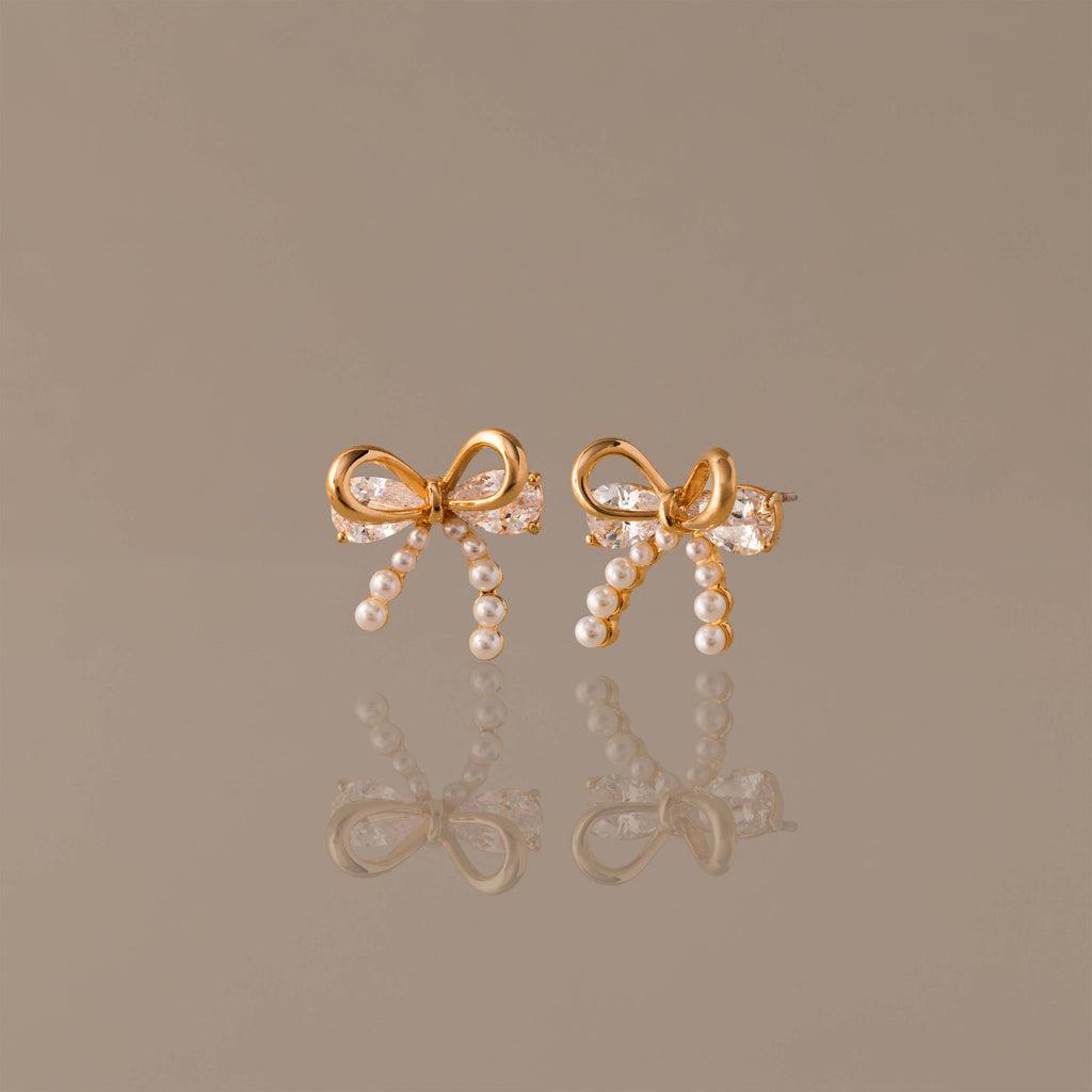 Pearl Diamond Bow Studs