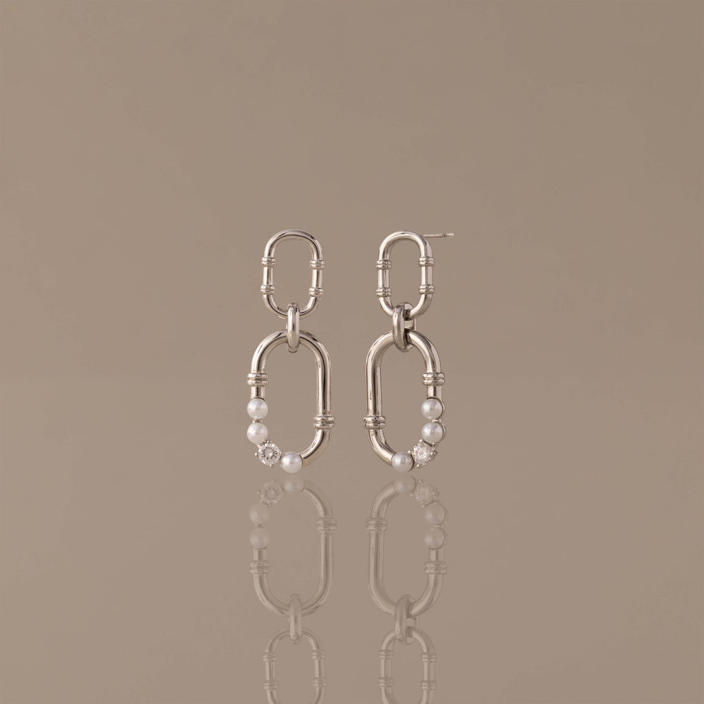 Pearl Adorned Link Studs in Silver