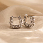 Textured Pearl Wrap Hoops in Silver