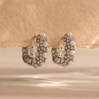 Textured Pearl Wrap Hoops in Silver