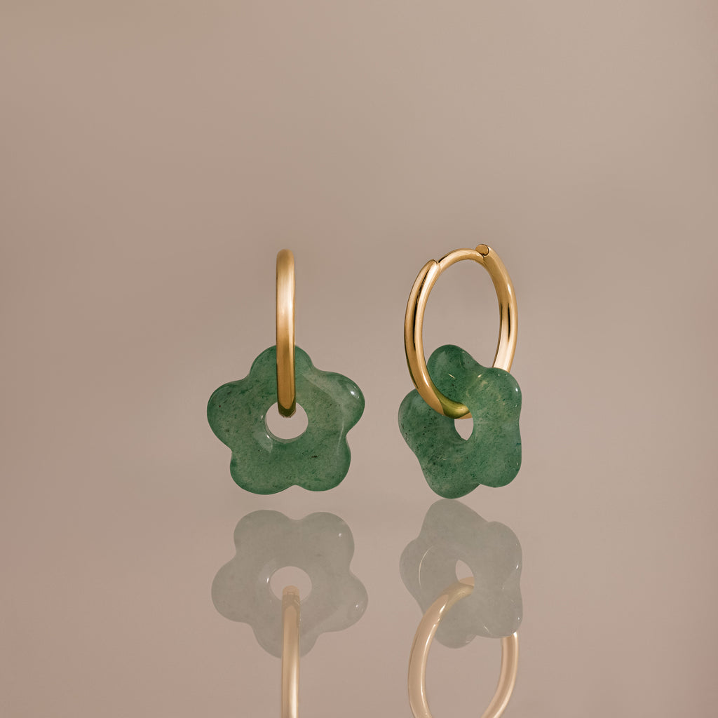 Jade Flower Hoops in 18K Gold