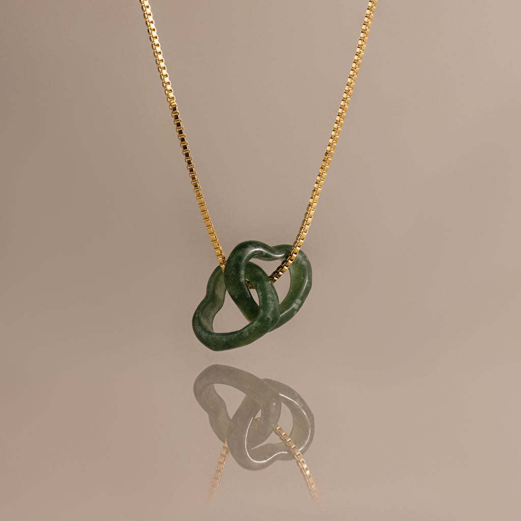 Interlocking Jade Heart Necklace in 18K Gold