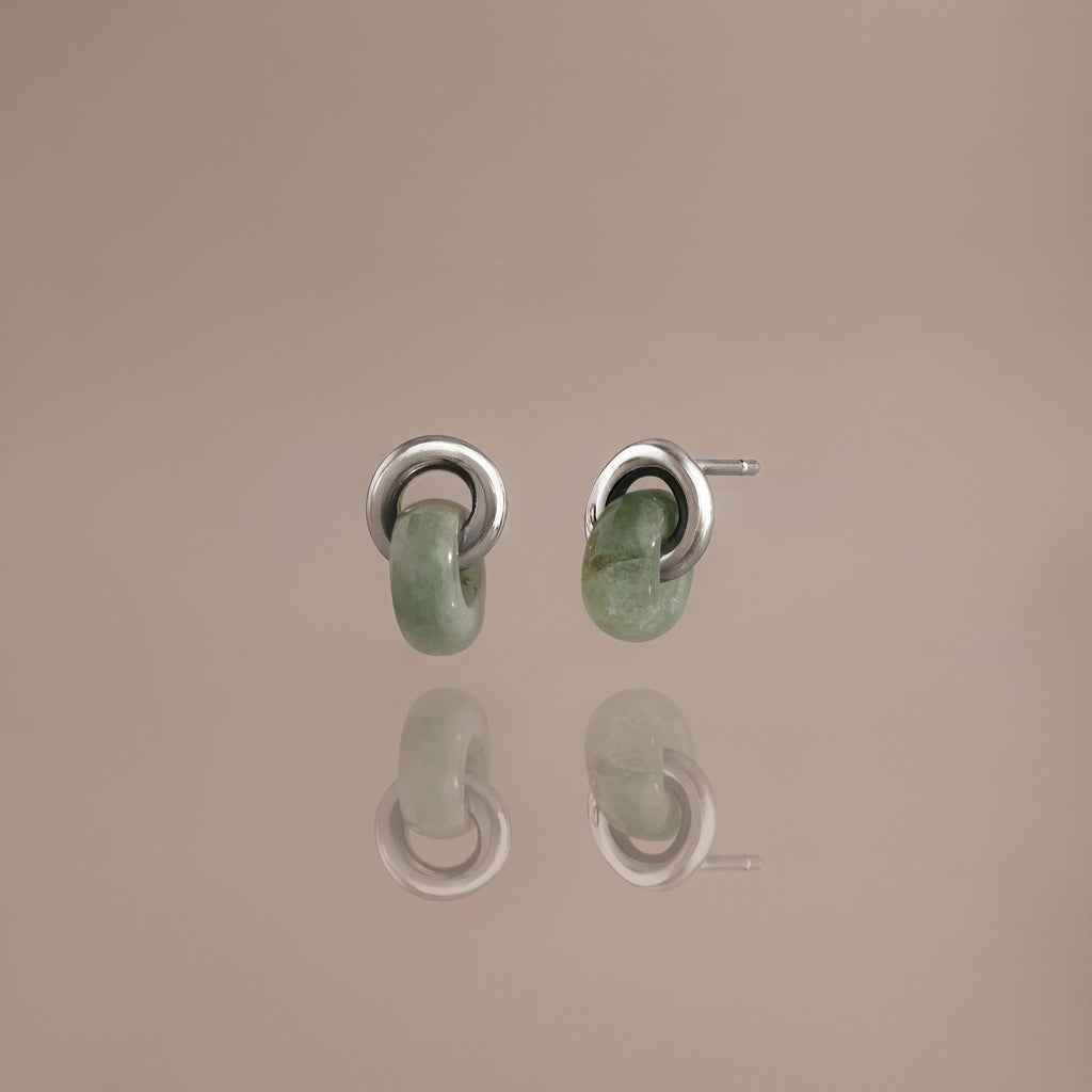 Aventurine Halo Drop Studs in Silver