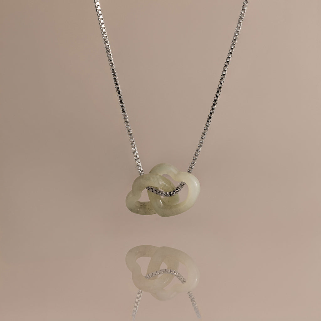 Interlocking Jade Heart Necklace in Silver