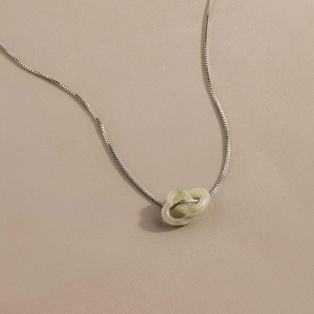 Interlocking Jade Heart Necklace in Silver