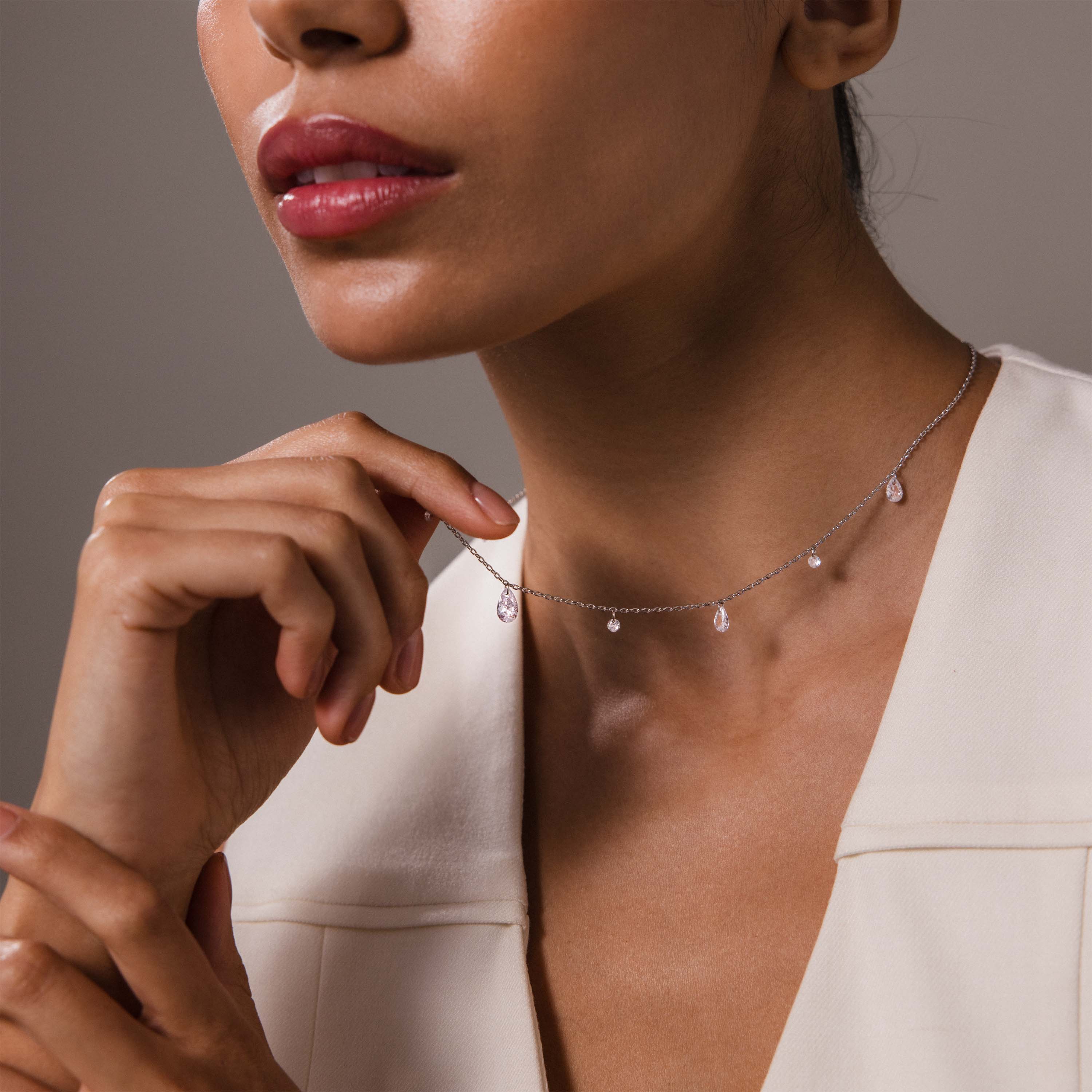 Rain Drop Station Necklace in Silver