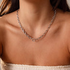 Oval Link Charm Necklace in Silver
