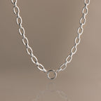Oval Link Charm Necklace in Silver