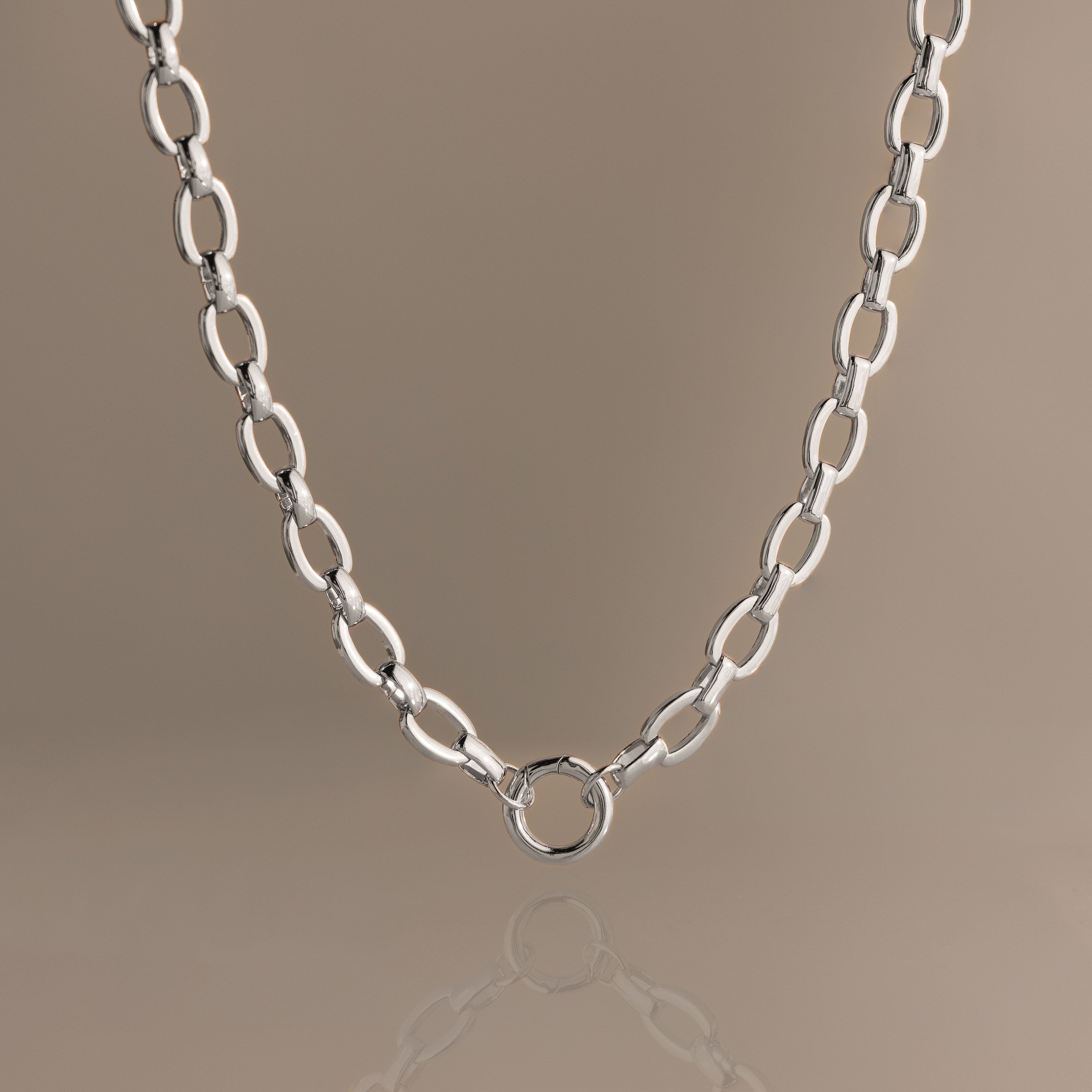 Oval Link Charm Necklace in Silver